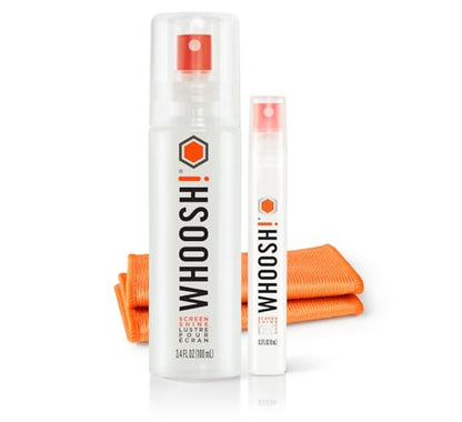 WHOOSH! Laptop Screen Cleaner Spray and Wipe [Set of 12] - 3.4 + 0.3 fl oz + 2 Microfiber Cloths - Duo with Large & Travel Size Bottles for Eyeglass Cleaner & Car Screen Cleaner- iPhone Cleaning Kit - size: 3.7 Fl Oz (Pack of 12)