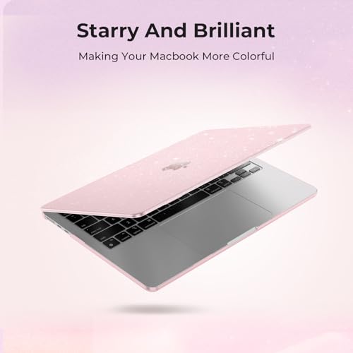 EooCoo Case Compatible with MacBook Air 13 inch M5 2026-2022 M4 M3 M2 A3449 A3240 A3113 A2681, Crystal Hard Shell Scratch Resistant Protective Cover for Mac Air 13.6 inch, Sparkly Pink - color: Sparkly Pink, size: Air 13.6-inch