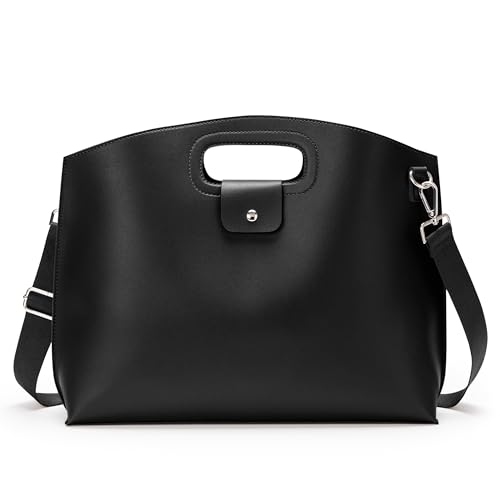 KALIDI Messenger Bag 16 Inch Slim Laptop Vegan Leather Briefcase Crossbody Tote for 15.6" Notebook Business Work Office Bag - color: Black