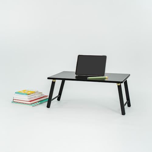 PJ Wood Folding Laptop Desk Tray - Portable Lap Desk - 24 in | Solid Wood Frame, 23.6 x 15.4 x 10.2 in, No Assembly Required, 4 lb Weight, Flat Fold Storage, Black Finish - color: Black