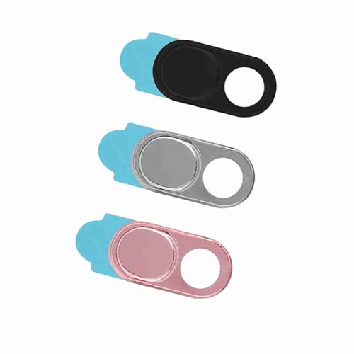3Pcs Metal Webcam Cover, Privacy Protection Camera Lens Cover Sticker, with Easy Slide Open Close Design, for Laptop Smartphone Tablet PC Desktop (Silver Black Pink Mixed Color) - color: Silver black pink mixed color