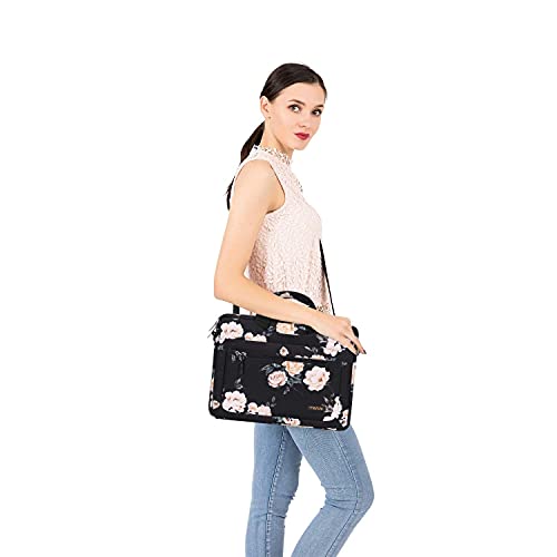 MOSISO Laptop Shoulder Bag for Women, 13-14 inch Computer Bag | Compatible with MacBook Neo 13/ Air 13/13.6/ Pro 13/14, 13.3 inch Camellia Sleeve with Adjustable Depth at Bottom, Black - color: Black, size: 13.3 inch