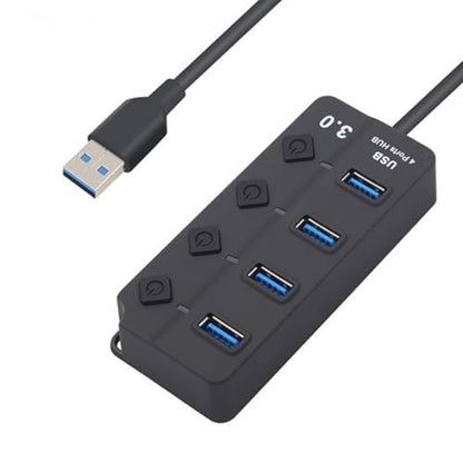 4 Port USB3.0 Hubs with Individual Switches and LED Indicators for Laptop Computer Peripherals Expansion