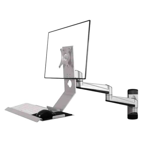 Monitor Stand Wall Mount Non Foldable with Engineered Tray Dual Arm Single Monitor Stand Silver Color Monitor Stand Desk arm