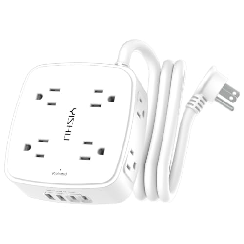 5Ft Surge Protector Power Strip - 8 Widely Outlets with 4 USB Ports, 3 Side Outlet Extender with 5 Feet Extension Cord, Flat Plug, Wall Mount, Desk USB Charging Station, ETL,White - color: White, size: 5 Ft