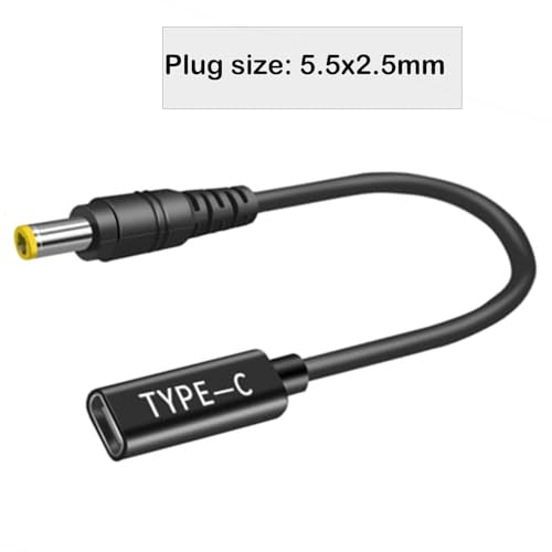 5.5 x 2.5 mm USB C to DC Adapter, 100W DC Adapter 5.5 x2.5mm Made for Ultrabooks, Asus Zenbook, Security Cameras, Router, Retro Gaming Consoles, Car Refrigerator - style: 5.5x2.5mm