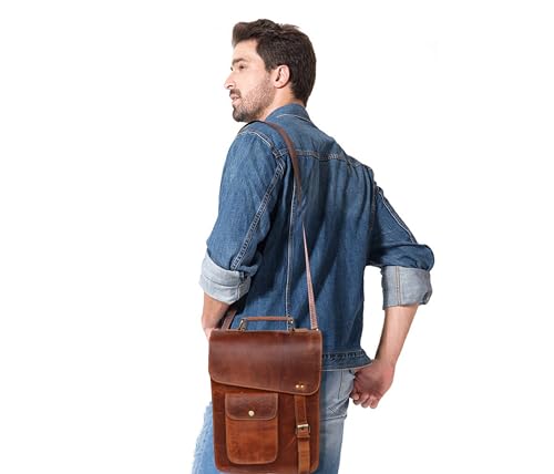 leather messenger bag laptop case office briefcase gift for men computer distressed shoulder bag - style: 13 Inches