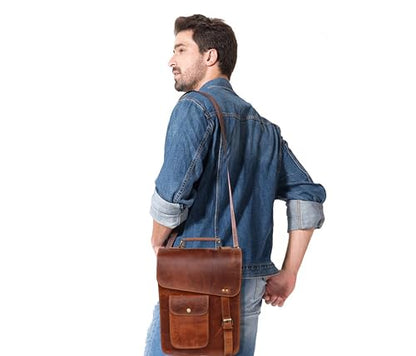 leather messenger bag laptop case office briefcase gift for men computer distressed shoulder bag - style: 13 Inches