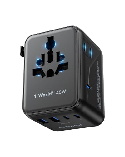 MOMAX 7-in-1 Universal Travel Adapter, GaN 45W iPhone 17 European Travel Plug Adapter, 3 USB-C PD & 2 USB-A QC,2 AC, International Power Adapter for Travel UK EU AUS JP, Travel Essentials - size: 45 W