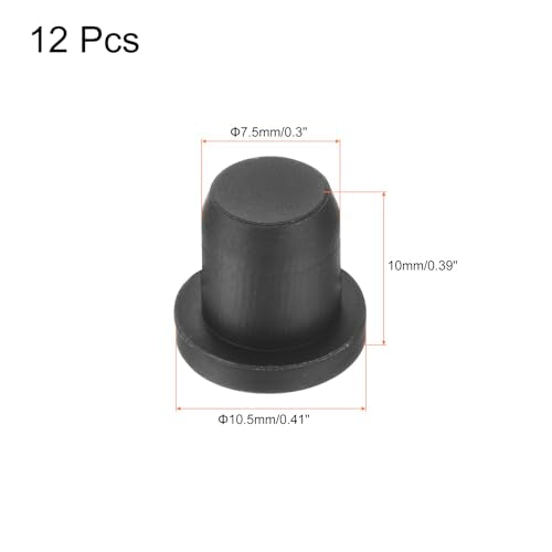 uxcell High Temp Silicone Plug Mount Dia 7.5mm/0.3 inch t Shaped Rubber Stopper Hole Plugs for Powder Coating Plating Waterproof Plugs Sealing Plugs Black Pack of 12(OD 10.5mm) - size: 7.5x10.5mm
