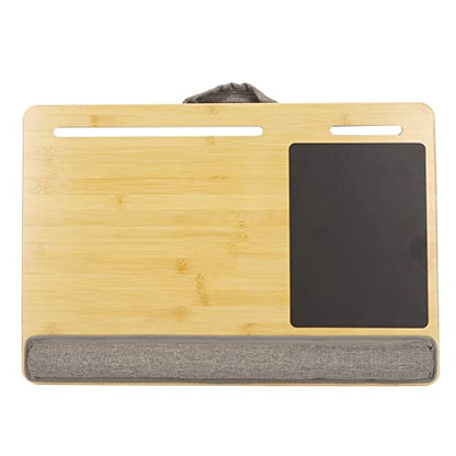 21.7x14.2 Inch Bamboo Laptop Lap Desk for Remote Workers Studying from Home,Supports up to 18.5 Inch Laptops,Built in Pu Leather Mouse Pad Wrist Slot,Comfortable Pillow