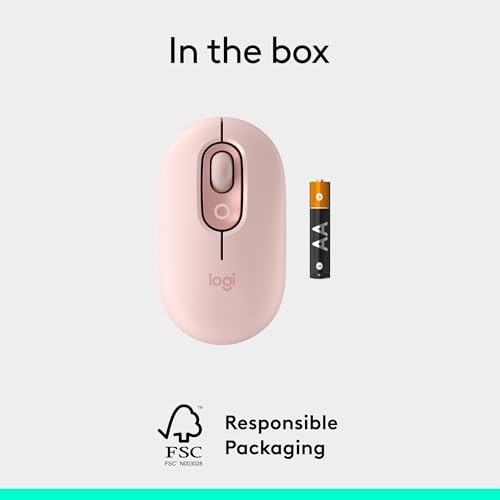 Logitech POP Mouse, Compact and Portable Wireless Bluetooth Mouse - Rose | Compact, portable, programmable buttons, easy-switch between up to 3 devices, laptop, tablet, PC - color: Rose