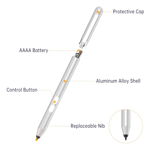 Stylus Pen for HP Omnibook/Envy/Spectre/Pavilion x360, 1024 Pressure | MPP 1.51 Stylus Pen with Palm Rejection, 2500H Battery Digital Pen with Eraser for Drawing/Note-Taking, AAAA Battery Included - color: Platinum