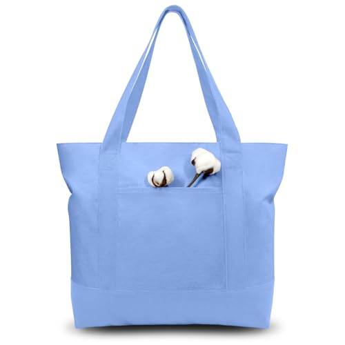 TOPDesign 1-Pack Canvas Tote Bag with an External Pocket, Reusable Grocery Shopping Bag, Top Zipper Closure, Daily Essentials (Light Blue) - color: Light Blue