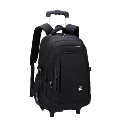 VIDOSCLA Black Kids Boys Rolling Backpack Teens Carry-on Luggage with Wheels Trolly BookBag for School-2 Wheels - color: A1# Black-2 Wheels, style: A1# 2 Wheels