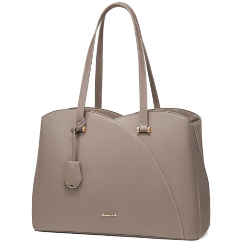 LOVEVOOK Teacher Tote Bag for Women, Work Bags Laptop Bag, Professional 15.6 Inch Leather Computer Bag, Large Purses Handbag Briefcase, Taupe - color: Taupe, size: 15.6 Inch