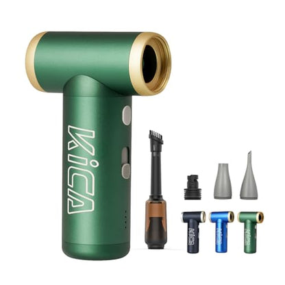 KiCA JetFan 2S Combo Electric Air Duster, 117,000RPM Blower, Green | Powerful electric blower with rechargeable battery, metal construction and versatile use for keyboards, cars and camping