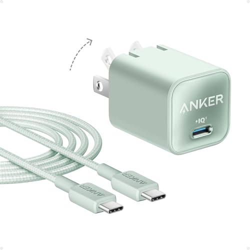 Anker Nano Phone Charger, USB C GaN Charger 30W, PIQ 3.0 Foldable PPS Fast Charger USB C for iPhone 17/16 and More Series, Galaxy, iPad, Compatible with MagSafe - color: green
