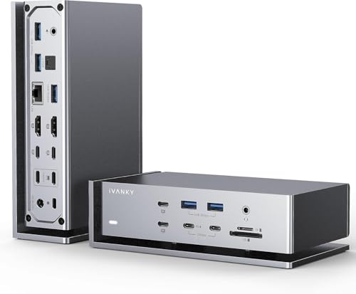 iVANKY FusionDock Max 1 Dual Thunderbolt 4 Chips, 20-in-1 Quad 6K@60Hz Monitor MacBook Docking Station, 40Gbps Dock for Mac M1/M2/M3 Pro/Max, 2HDMI 2.0, 96W PD, 10Gbps USB, 2.5 GbE - color: Silver