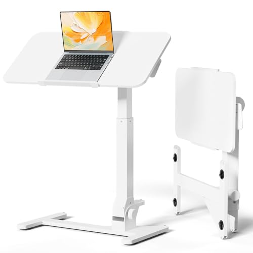 JOY worker Foldable Mobile Standing Desk, 180° Tilt Overbed Bedside Table | Height Adjustable, 31.5" White MDF Top with Lips, Collapsible Top & Base for Storage, Poratble Laptop Desk for Home Hospital - color: White, size: Height 27.75"-40.55"