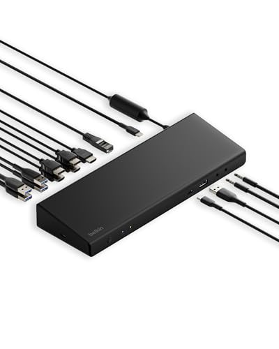 Belkin 15-in-1 Universal Triple Display DisplayLink Docking Station Hub w/ 3 HDMI Ports, 2 DisplayPorts for Triple 4K Display w/ 85W PD, 3.5mm Mic/Speaker, 1 USB-C, & 5 USB-A Ports, Black - style: 15-in-1, Triple Display, 85W