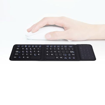 Zopsc Wireless Bluetooth Keyboard, Ultra Slim Foldable Keyboard with Touchpad, USB-C Rechargeable Keyboard, Numeric Keypad Keyboard for Travel Office