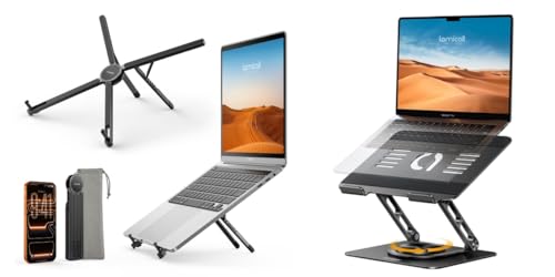 Lamicall Ultra Lightweight Laptop Stand for Desk + 360 Rotating Adjustable Laptop Stand for Desk