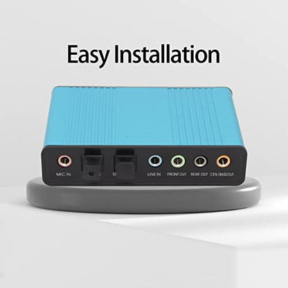 5.1 Channel USB Sound Card, Analog Play Recording External Sound Card for PC Laptop Computer with Multiple Interfaces, 48kHz Sampling Rate (Blue)