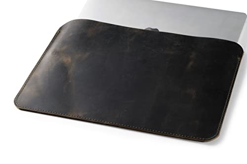 Leather Laptop Sleeve, Handmade Slim Case for MacBook Air 13" (M2) 2024, (M3) 2024 & 15 inch (M3) 2035 - color: Dark Green, size: 13"