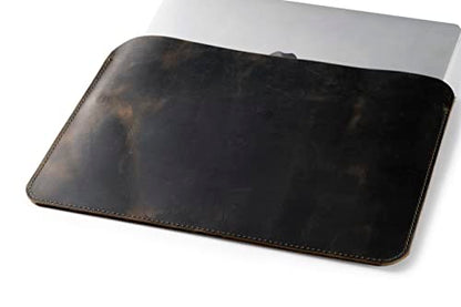 Leather Laptop Sleeve, Handmade Slim Case for MacBook Air 13" (M2) 2024, (M3) 2024 & 15 inch (M3) 2036 - color: Dark Green, size: 15"