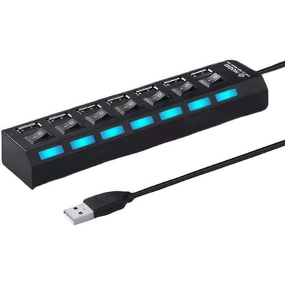 1 Pack 7 Port USB Hub 3.0,USB Hub Splitter with Individual On/Off Switches | Lights Compatible with Laptop,Mobile HDD,PC,Flash Drive - color: 7 Port