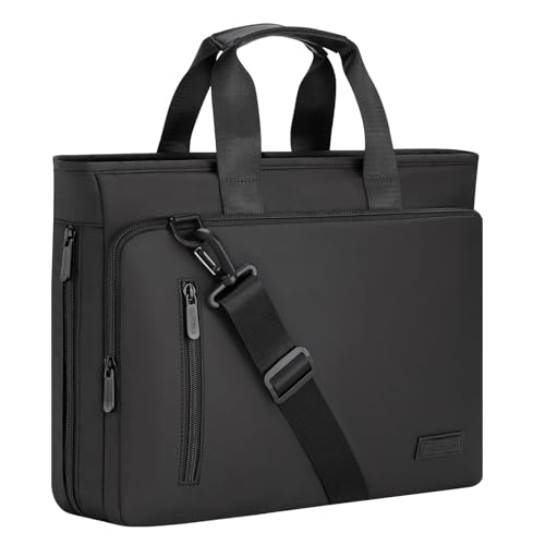 RAINYEAR 15.6 Inch Expandable Laptop Bag with Handle for Men Women | Waterproof Large Capacity Laptop Shoulder Bag Carrying Bag Briefcase Compatible with 15.6 inch Laptop Computer PC - color: Black