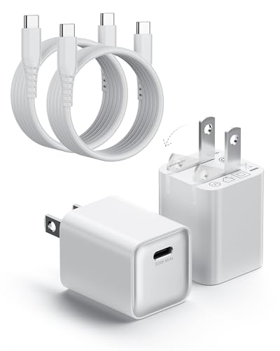 30W Compact Wall Charger, USB C Charger Block with GaN III Tech, PD3.0 PPS QC4.0 Fast Charging Foldable Power Adapter for iPhone 17 16 15, Galaxy, Pixel, iPad, AirPods(White with Cable, 2 Pack) - color: White, size: 2 Pack+Cables