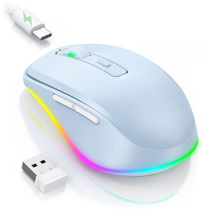 PEIOUS Wireless Mouse Jiggler - Keep Computers Awake, Light Blue | Rechargeable LED Mouse, Silent Clicks, Adjustable DPI and Random Movement Keep Computers Awake for Laptop/PC/Mac - color: Light Blue