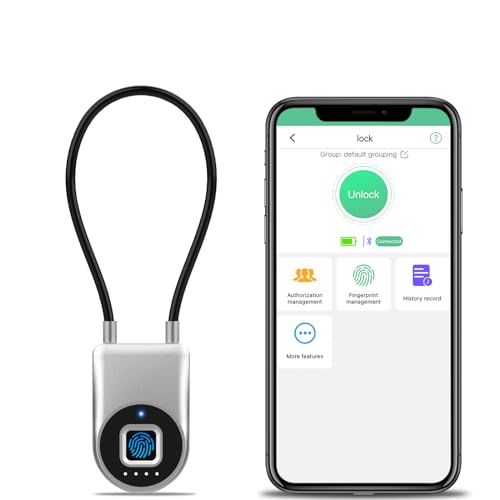 Fingerprint Gate Lock, 3.6'' Long Cable Fingerprint Lock, Smart Keyless Biometric Waterproof Outdoor Bluetooth Cord Gate Lock for Outdoor Fence Gym Locker Helmet Case - color: Silver, size: 3.6'' Shackle