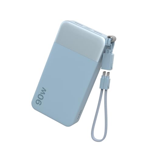 NOBIS Portable Charger 20000mAh 90W Power Bank w/Detachable Cable | 2C+2A USB-C Fast Charging Battery Pack with LED Display,Battery Bank for Laptops, Tablets, Phones and Steam Deck - color: Blue