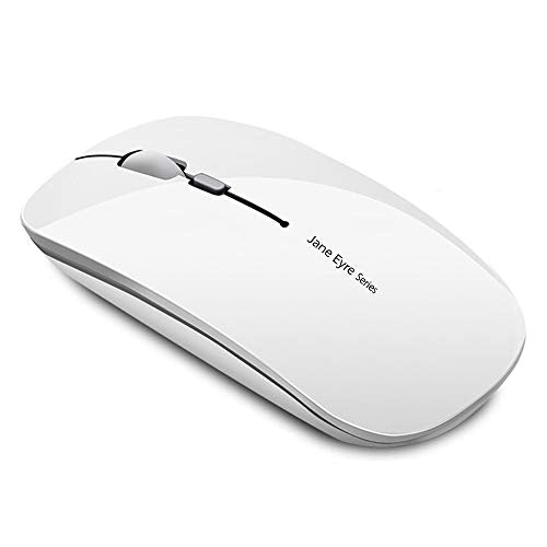 Uciefy Q5 Slim Rechargeable Wireless Mouse for Laptop, Silent - White | 2.4GHz Optical, USB C Charging, Battery Indicator, Ultra Thin, Portable, 1600 DPI, Ambidextrous, USB Receiver, Type C Adapter - color: White