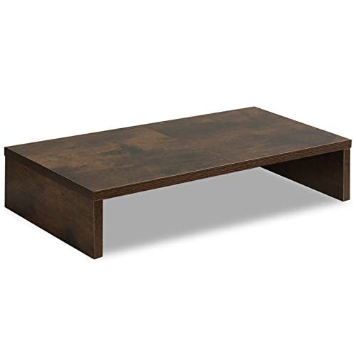 TEAMIX 20 inch Wood Monitor Stand Riser, Desktop Riser Shelf, Rustic Brown | Fits Laptop, Printer, TV, PC Tower, Full Keyboard Storage Underneath, Ergonomic, Desk Organizer for Home Office, Gaming Setup - color: Brown, size: 20 inch