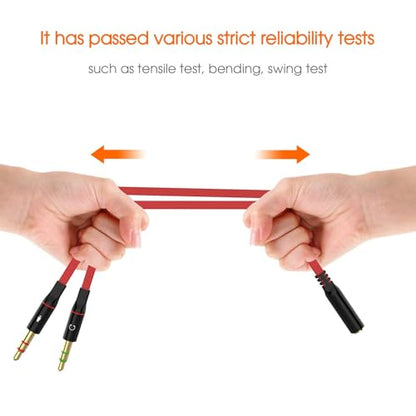 Headphone Splitter 3.5mm, Audio Splitter 2 Female to 1 Male, Y Splitters Cable for Headset Xbox PS4 Headset Microphone Computer Gaming Speaker PC Laptop, Red - color: Red