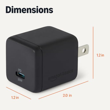 Amazon Basics 20W Fast Charging USB-C Nano GaN Wall Charger, 1-Port PD 3.1, Compact Travel-Friendly, Wide Compatibility for iPhone, Tablets, Phones, Black - color: Black, style: 20 W One Port