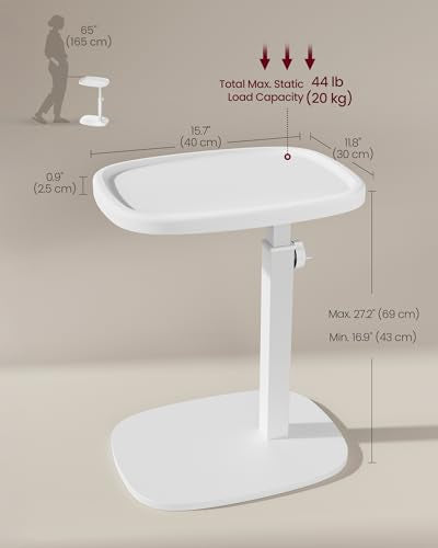 VASAGLE C Side Table Adjustable Height, Couch Sofa Table, End Table, TV Tray for Small Spaces, 11.8 x 15.7 x 27.2 Inches, for Living Room, Bedroom, Cloud White ULET363W101 - color: Cloud White