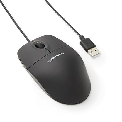 Amazon Basics 3-Button USB Wired Mouse with Responsive Tracking, Plug & Play, Compatible with Windows and Mac, Black - size: 1-Pack