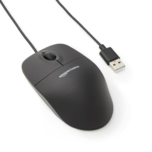 Amazon Basics 3-Button USB Wired Mouse with Responsive Tracking, Plug & Play, Compatible with Windows and Mac, Black - size: 1-Pack