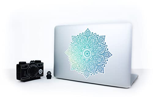 Mandala Laptop Sticker Decal - Removable Waterproof White Vinyl Decals Stickers - Mandalas Light Green Turquoise Sticker Partial Skin Compatible with Computer MacBook Air Pro 13 15 inch Mac - color: Blue on White Material (for Darker Laptop)