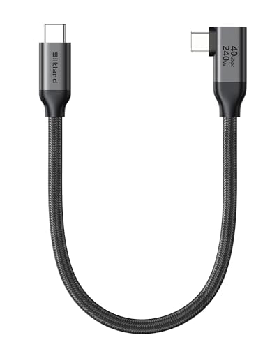 Silkland Right Angle USB 4 Cable 40Gbps for Thunderbolt 4/3, 240W, 1FT | 8K@60Hz, Data Transfer, for MacBook Pro/Air, iPhone 17/16, iPad, Mac mini, SSD, Dock, Hubs - size: 1 Feet