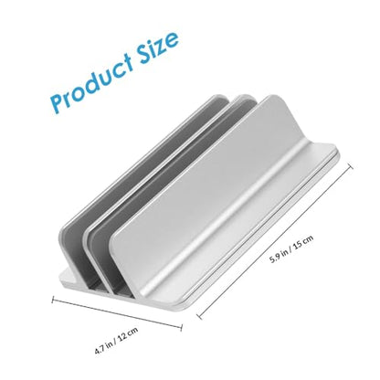 SHINEOFI Vertical Laptop Stand Dual-Slot Aluminum Alloy Holder with Cooling Base, Space-Saving Tablet Rack Compatible with MacBook and Laptops for Desk Use