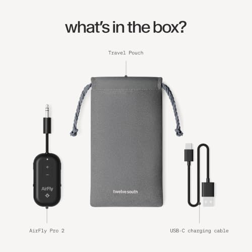 AirFly Pro 2 – Bluetooth Adapter for Airplane, Pair 2 AirPods or Wireless Headphones – 3.5mm AUX Bluetooth Transmitter and Receiver for Cars, Boats, Treadmills, TVs– Airplane Travel Essentials, Black - color: Black, style: AirFly Pro 2