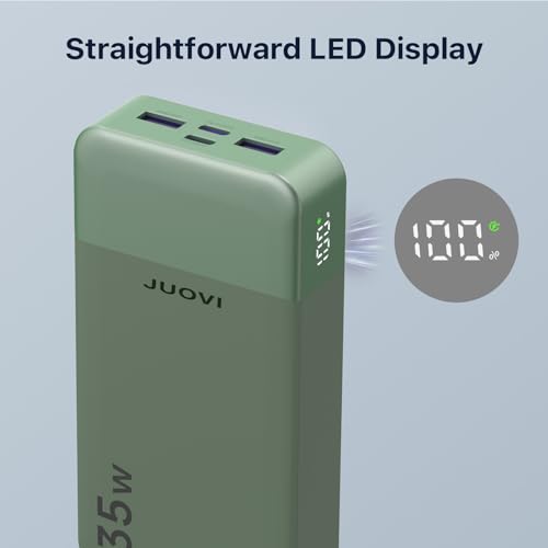 JUOVI J2651 Portable Charger, 35W 20000mAh USB C in & Out Power Bank, Battery Pack with QC4.0+PD3.0 35W High-Speed Charging for Bluetooth Earbud, Mobile Phone, Tablet (Green) - color: Green