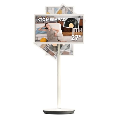 KTC 27" MEGAPAD 1080p Portable TV Touchscreen Monitor, EDLA-Certified Android 14 8G RAM +128G Storage Octa-core CPU Qualcomm Remote Control 9500mAh Battery Full Swivel Rotation Camera - color: White, size: 27 inch