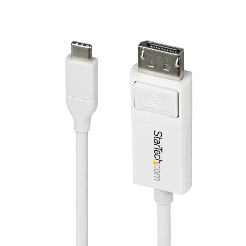 StarTech 6ft USB-C to DisplayPort 1.2 Cable, 4K 60Hz, Bidirectional, White | Reversible cable works either direction, USB-C laptop to DP monitor or DP host to USB-C display, Thunderbolt compatible, HBR2